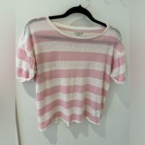 J Crew Linen Tee Pink & White Small